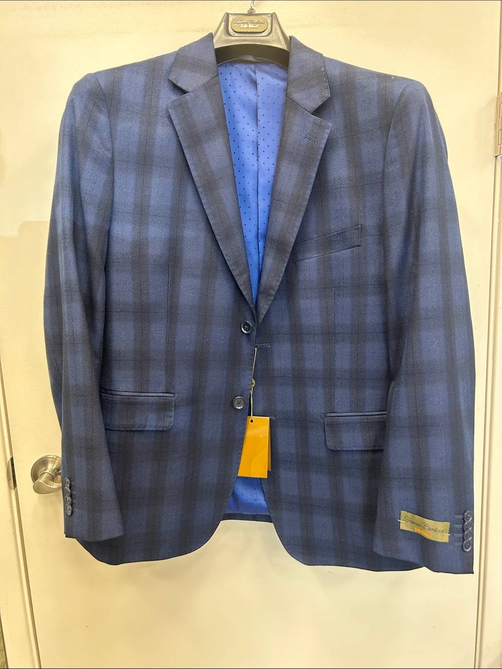 Antonio Cardinni Men's Blue Plaid Blazer Classic Tailored Silk Blend Jacket NWT